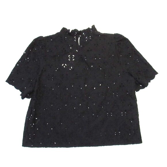 NWT Sezane Louisah Blouse in Noir Black Sheer Eyelet Ruffle Neck Top 46 US 14 - Picture 8 of 10